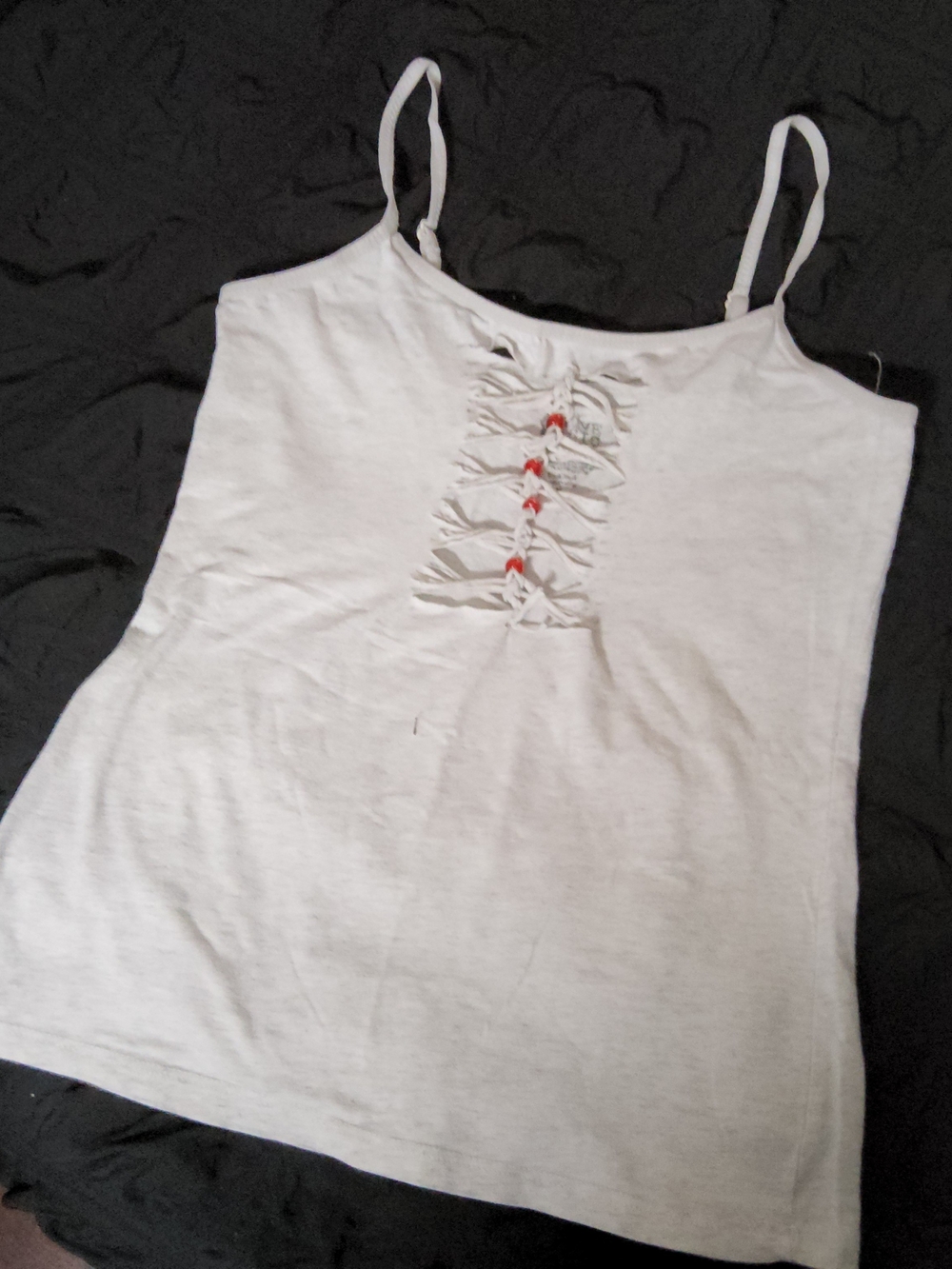Active Basic White Lace-Up Spaghetti Strap Camisole with Red Accents